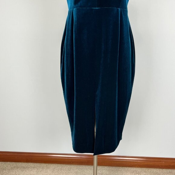 Nicholas Womans Velvet Off Shoulder Midi Dress Teal Blue Cocktail size 12 - Picture 4 of 16